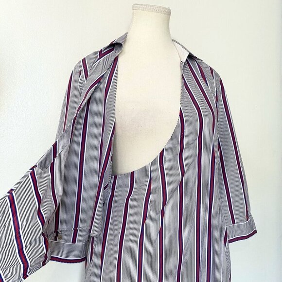 LE SARTE PETTEGOLE 100% COTTON WHITE BLUE RED STRIPED WRAP SHIRT DRESS - XS (40) - Picture 6 of 12